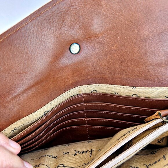 Vintage Leather Handbag Purse Clutch Wallet Fringe Brown Lisa Leonard - Picture 9 of 14